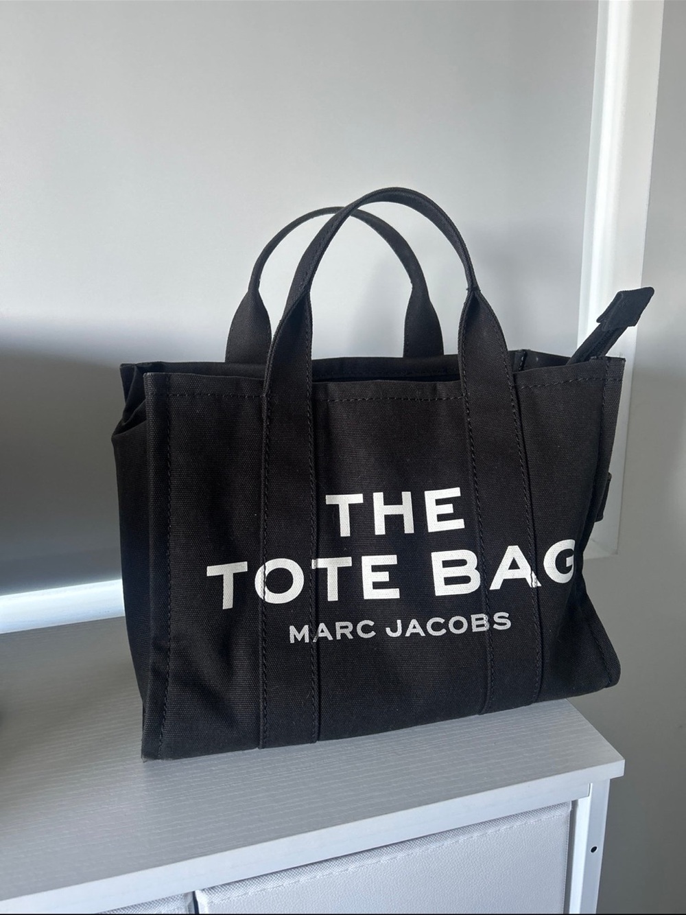Marc Jacobs Black Canvas Tote Bag with White Logo MED SIZE